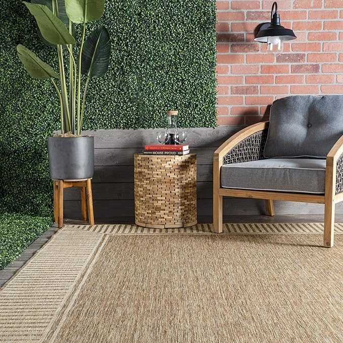 Nuloom Asha Light Brown/Ivory, 5' x 8', Casual, Striped Border, Soft and Cozy, High Traffic, Stain Resistant, Easy Clean, Durable Area Rug for Indoor/Outdoor Patio, Deck, Porch, Garden, Courtyard