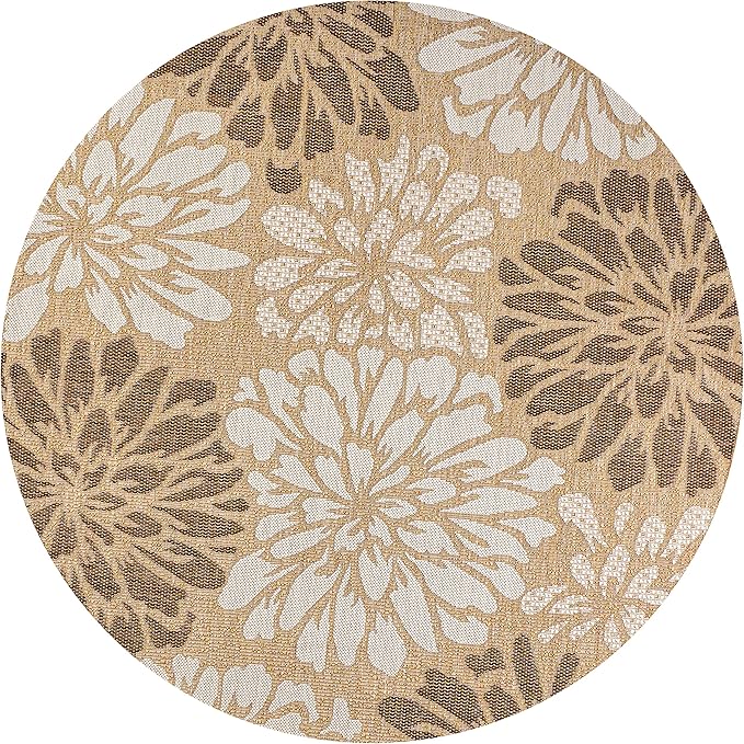 JONATHAN Y Floral Textured Weave Indoor Outdoor Round Area Rug 3 Ft Brown/Cream, Zinnia Modern for Backyard, Patio, Porch, Easy-Cleaning, High Traffic, Pet-Friendly, Non-Shedding (SMB110I-3R)