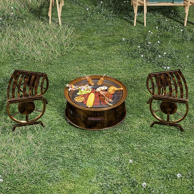Outdoor Bench Patio Outdoor Garden Bench with Built-in Table, Wagon Wheel Arms, 3 People Outdoor Bench Garden Bench Front Porch Furniture (Bronze-22.83inch-2Pieces)