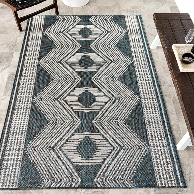 Nuloom Ranya Turquoise/Ivory, 8' x 10', Tribal Geometric, Soft and Cozy, High Traffic, Stain Resistant, Easy Clean, Durable Area Rug for Indoor/Outdoor Patio, Deck, Porch, Garden, Courtyard