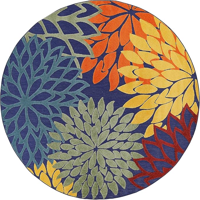 Nourison Home Washables 94x94 Outdoor Polypropylene Fabric Rug in Blue/Multi-Color