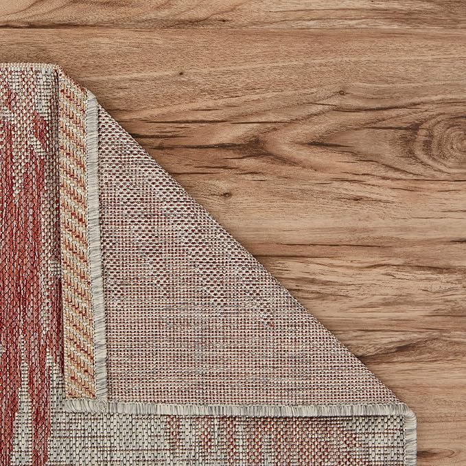 LR Home 8x10 Indoor/Outdoor Area Rug for Home Decor | Coastal Palm Leaf Large Size Carpet for Living Room, Bedroom, Playroom, Patio, Garden | Modern Farmhouse Rug | Red/Beige