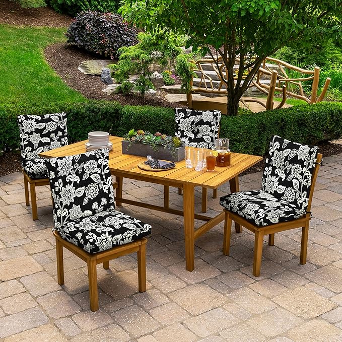 ARDEN Outdoor Plush Modern Tufted Blowfill Dining Chair Cushion, 21 x 40, Rain-Proof, Fade Resistant, Tufted Cushion for Dining and Bistro Chairs Ashland Black Jacobean