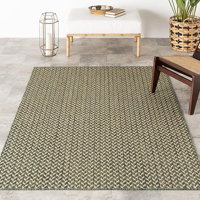 Nuloom Outdoor Performance Camryn Green/Brown, 8' x 10', Herringbone, Soft, High Traffic, Stain Resistant, Easy Clean, Durable Area Rug for Indoor/Outdoor Patio, Deck, Porch, Garden, Courtyard