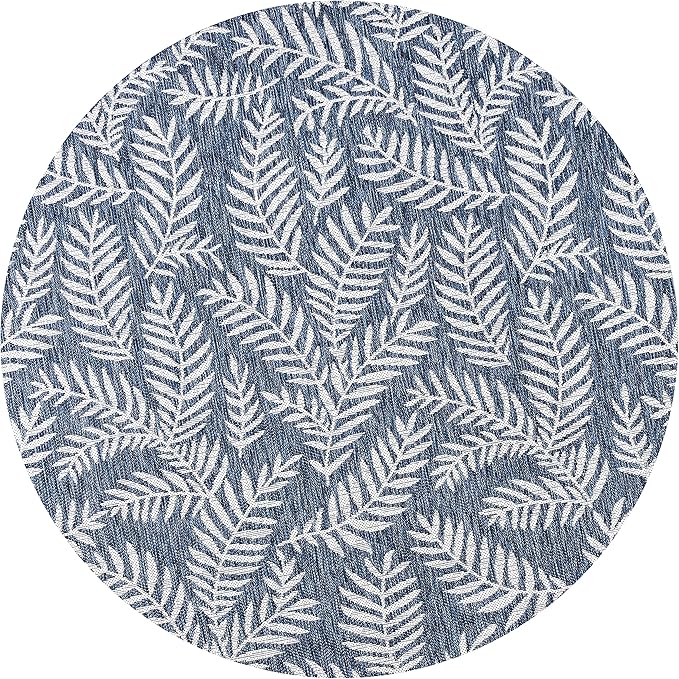 JONATHAN Y Palm Frond Indoor Outdoor Round Area Rug 9 Ft Navy/Ivory, Nevis for Backyard, Patio, Porch, Easy-Cleaning, High Traffic, Pet-Friendly, Non-Shedding (SMB119B-9R)