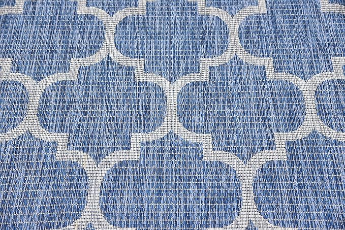 Unique Loom Outdoor Trellis Collection Area Rug (4' 1" x 6' 1" Rectangle, Navy Blue/ Ivory)