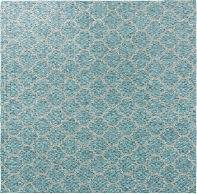 Unique Loom Outdoor Trellis Collection Area Rug - Trellis (Square 13' 0" x 13' 0", Aquamarine/ Gray)