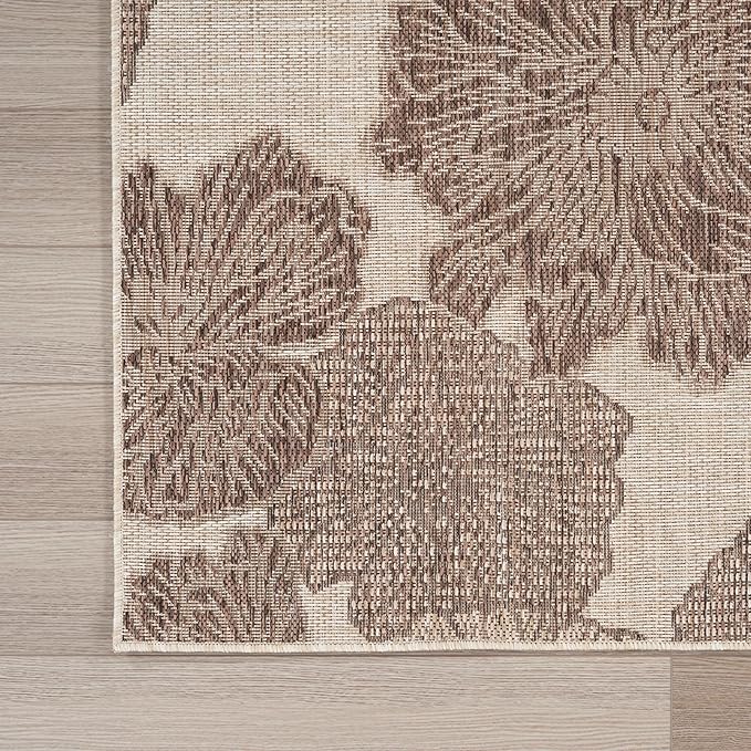 Nourison Home Garden Oasis Natural 6' x 9' Area Rug - Easy Clean, Non Shedding, Bed Room, Living Room, Dining Room, Kitchen (6' x 9')