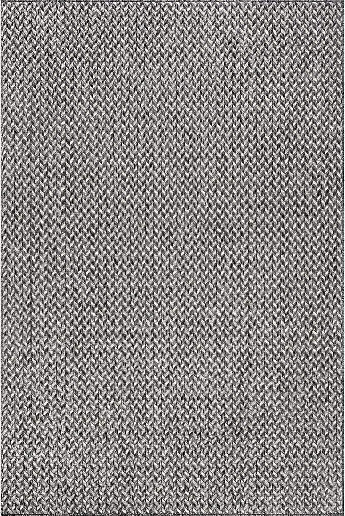 Nuloom Outdoor Performance Camryn Grey/Ivory, 6'7" x 9', Herringbone, Soft, High Traffic, Stain Resistant, Easy Clean, Durable Area Rug for Indoor/Outdoor Patio, Deck, Porch, Garden, Courtyard