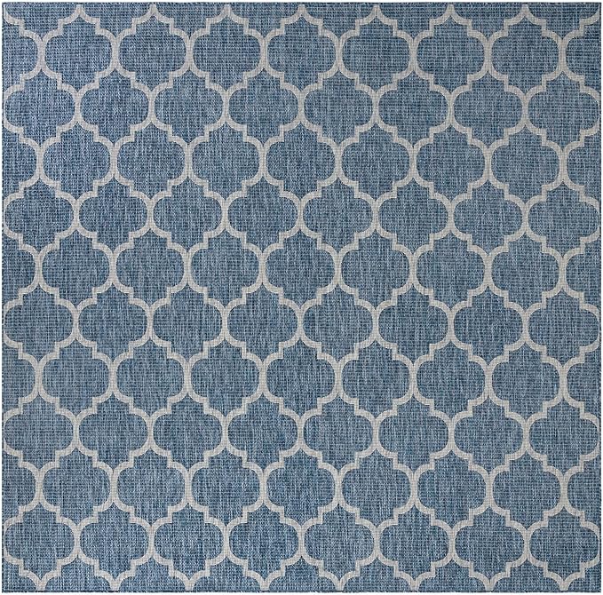 Unique Loom Outdoor Trellis Collection Area Rug (10' Square Navy Blue/Ivory)