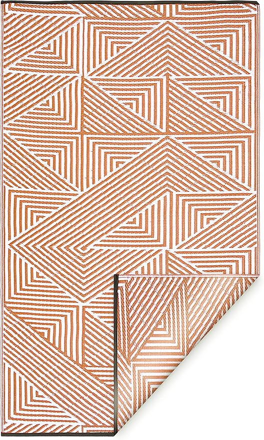 Fab Habitat Outdoor Rug - Waterproof, Fade Resistant, Crease-Free, Reversible - Premium Recycled Plastic - Modern Geometric - Large Patio, Deck, Sunroom, Camping, RV - Tokyo - Burnt Orange - 6 x 9 ft