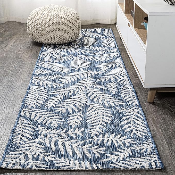 JONATHAN Y Palm Frond Indoor Outdoor Runner Rug 2X8 Navy/Ivory, Nevis for Backyard, Patio, Porch, Easy-Cleaning, High Traffic, Pet-Friendly, Non-Shedding (SMB119B-28)
