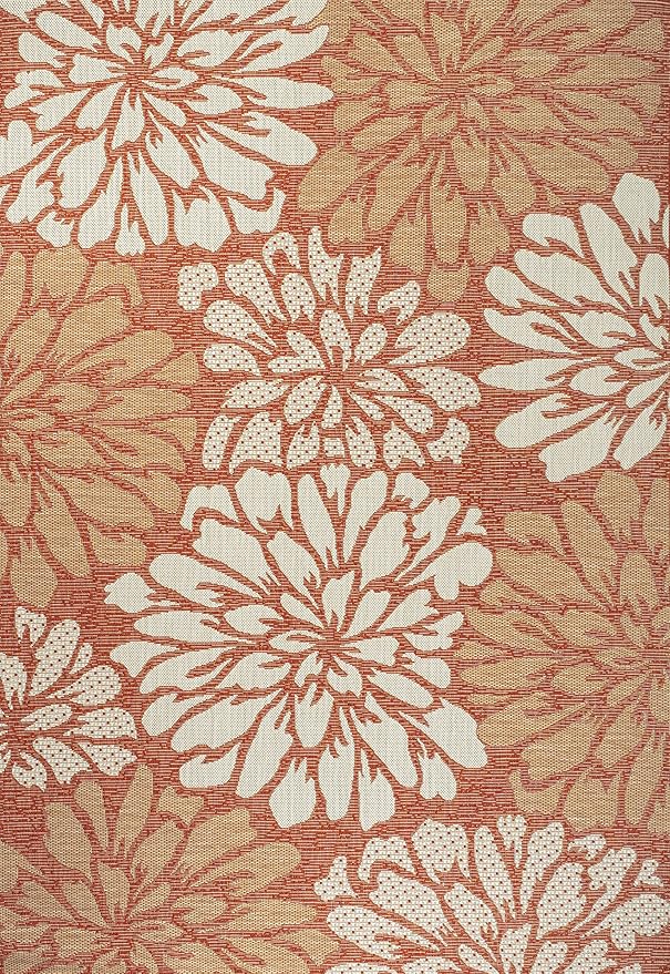 JONATHAN Y Floral Textured Weave Indoor Outdoor Area Rug 9X12 Orange/Cream, Zinnia Modern for Backyard, Patio, Porch, Easy-Cleaning, High Traffic, Pet-Friendly, Non-Shedding (SMB110E-9)