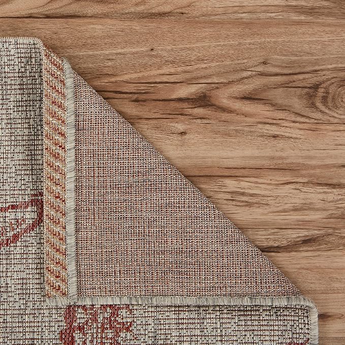 LR Home 8x10Indoor/Outdoor Area Rug for Home Decor | Coastal Starfish Large Size Carpet for Living Room, Bedroom, Playroom, Patio, Garden | Modern Farmhouse Rug | Rust/Biege