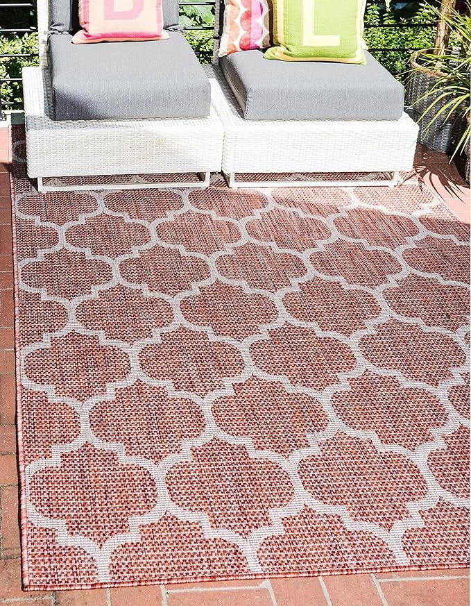 Unique Loom Outdoor Trellis Collection Area Rug (6' 1" x 9' Rectangle, Rust Red/ Ivory)