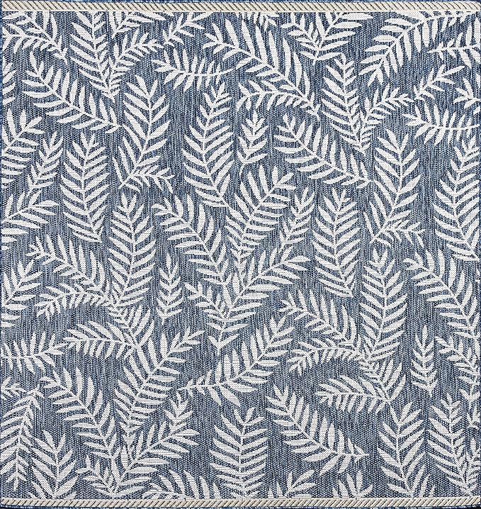 JONATHAN Y Palm Frond Indoor Outdoor Square Area Rug 3X3 Navy/Ivory, Nevis for Backyard, Patio, Porch, Easy-Cleaning, High Traffic, Pet-Friendly, Non-Shedding (SMB119B-3SQ)