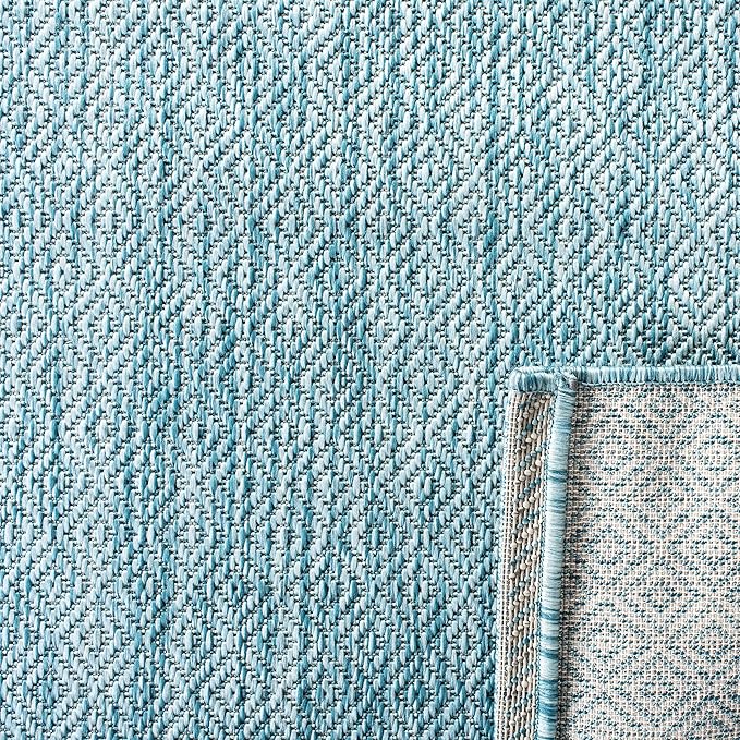 SAFAVIEH Washable Rug Outdoor Courtyard Collection - 2'3" x 6'7" Runner, Aqua Blue, Non-Shedding & Easy Cleaning, Ideal for Patio, Entryway, Mudroom, Hallway, Kitchen (CY8520-37122)