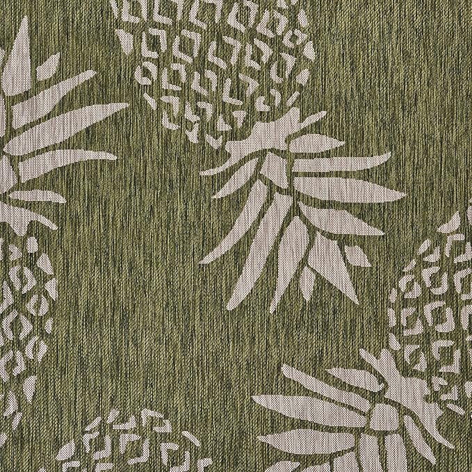 LR Home Ox Bay Caleb Green/Taupe Coastal Pineapples Indoor/Outdoor Area Rug (Pack of 2)