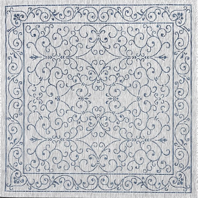 JONATHAN Y Vintage Filigree Indoor Outdoor Square Area Rug 6X6 Gray/Navy, Charleston Textured Weave for Backyard, Patio, Porch, Easy-Cleaning, High Traffic, Pet-Friendly, Non-Shedding (SMB106C-6SQ)